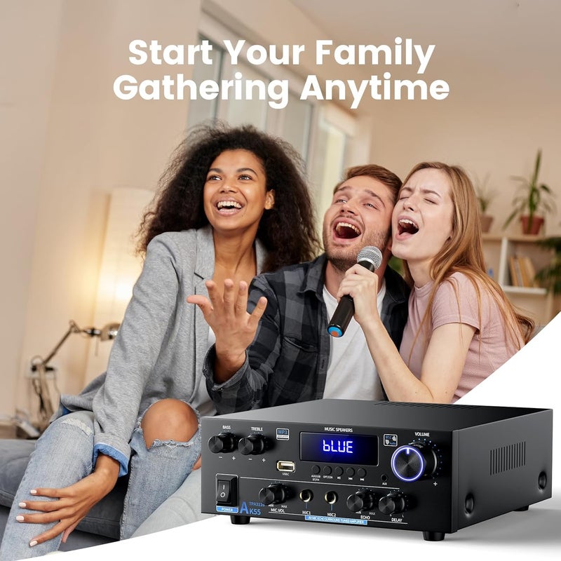 Wtoolfex Stereo Home Audio Amplifier with 5.0 Bluetooth Receiver for Speaker, 300W+300W Bluetooth HiFi Stereo Power AK55 Amplifier 2.0 Channel RMS 40Wx2 Home System Remote Control Amp W/MIC,USB, RCA,FM Radio - Image 5